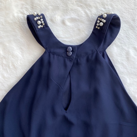 Francesca’s Collection Pearl High Neck Navy Dress in Size Large - Picture 8 of 16
